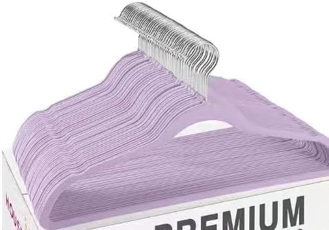 Baby Velvet Hangers 50 Pack - 11 Inch Premium Non Slip Kids Felt Hanger for Infant Clothes - Ultra Thin Baby Felt Hangers for Toddler Children's Closet with 10 Hanger Clips - Purple