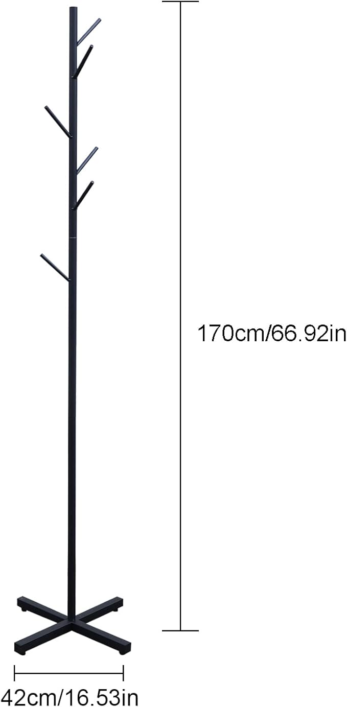 Metal Coat Rack Free Standing 7 Hooks Coats Jacket Stand Hanger Holder Black Coat Tree Corner Rack Stand Entryway Bedroom Office Organizer for Coats Hats, Clothes, Handbags, Umbrella (Black)