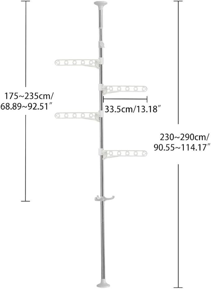 BAOYOUNI Telescopic Laundry Tension Pole Corner Clothes Hanging Drying Rack Floor to Ceiling Jacket Coat Hanger Garment Storage Organizer Stand Space Saving with Adjustable Arms - Ivory