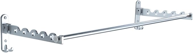 Small Wall Clothes Rail, Aluminium Foldable Drying Rack Hook 90° Rotation Coat Hanger for Laundry Bathroom Balcony (Silver Fixed Seats+Rod)