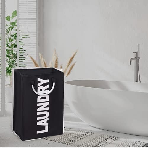 Laundry Basket, Durable Handles for Easy Carry, Collapsible Cloth Baskets, Hampers for College Dorms, Foldable Fabric Hamper Bags (Black,1 Piece)