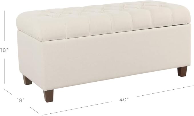 Homepop Home Decor | Tufted Ainsley Button Storage Ottoman Bench with Hinged Lid | Ottoman Bench with Storage for Living Room & Bedroom, Soft Cream, Textured Neutral