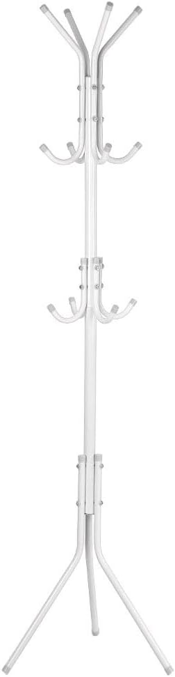 Ejoyous Coat Rack Stand, 10 Hooks Free Standing Hat Hanger Metal Hall Tree Clothes Holder Storage Stand for Home Enterway Entryway Hanging Jacket, Garment, Scarves, Handbags, Umbrella (White)