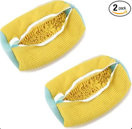 Reusable Mesh Shoe Laundry Bags for Washer and Dryer, Yellow, 2-Pack, Protective Washing Machine Bags for Sneakers and Delicates