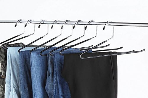 20 Pack Slack Pant Hangers Trousers Jean Hangers, Open Ended Pants Easy Slide Organizers, Chrome and Black Friction