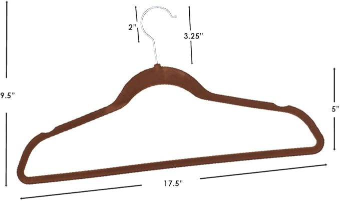 Velvet Clothes Hangers (Pack of 10), Brown, by Home Basics | Felt Hangers for Tops, Jackets, Dresses, and Pants | Contoured Hangers with Notches | Ultra-Thin Space Saving Clothes Hangers
