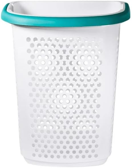Plastic Rolling Laundry Basket Hamper Portable 2 Bushel Laundry with Pop-up Handle for Clothes, Bedroom, and Storage, White