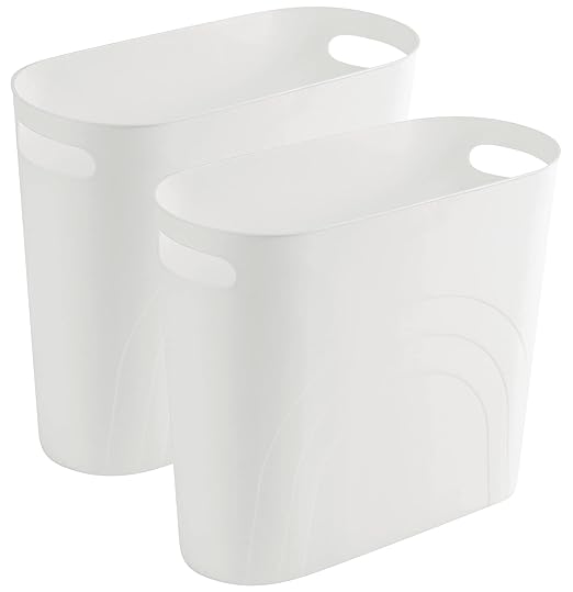 rejomiik Small Trash Can, 3.5 Gallon Slim Garbage Can Plastic Waste Basket with Handles Container Bin for Narrow Spaces Bathroom, Bedroom, Kitchen, Office at Home, 2 Pack White