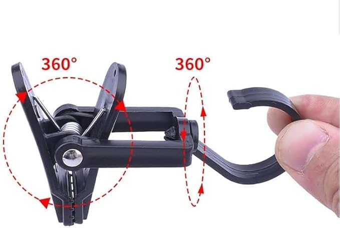 10 PCS Laundry Hooks with Clips，Clothes pins，360° Rotating Hook Clips, Hangers Clip Socks Curtain Towels Bathroom Closet Kitchen Office (biack)