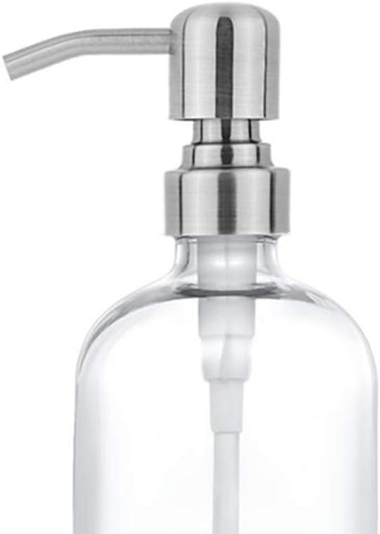 2 Pack Thick Clear Glass Pint Jar Soap Dispenser with Silver Stainless Steel Pump, 16ounce Clear Boston Round Bottles Dispenser with Rustproof Pump for Essential Oil, Lotion Soap