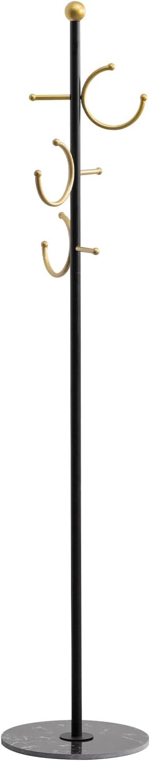 Coat Rack Freestanding Metal Corner Clothing Rack with Round Marble Base 8 Hooks Heavy Duty Coat Tree for Hanging Clothes Bag Hats 13.78x13.78x67.72 in (Black)