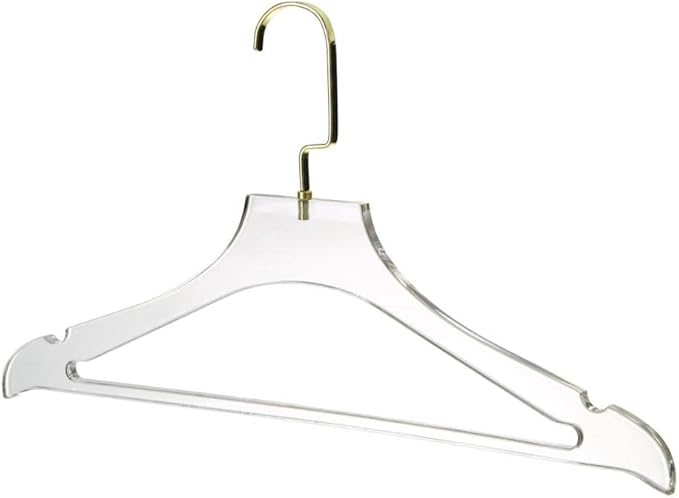 YBM Home Quality Acrylic Clear Coat Hangers Made of Clear Acrylic for a Luxurious Look and Feel for Wardrobe Closet, Clothes Hangers Organizes Closet, with Bar, Gold w/Flat Hook, 4119-1