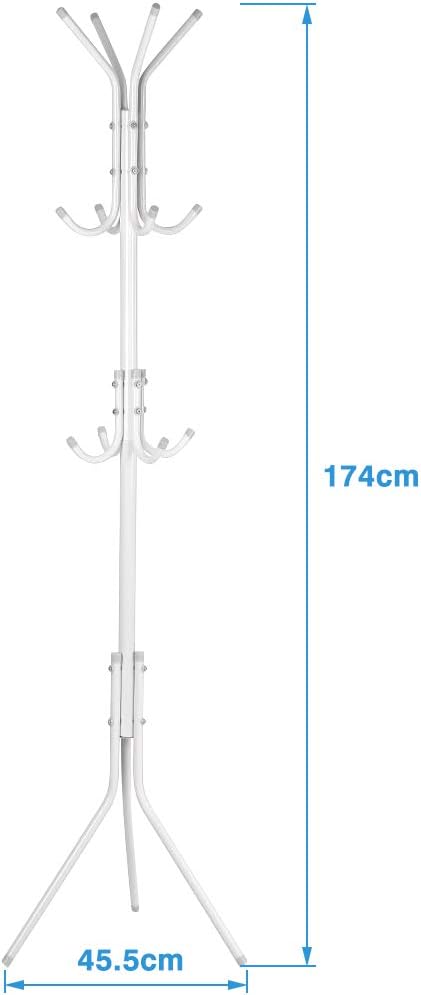 Ejoyous Coat Rack Stand, 10 Hooks Free Standing Hat Hanger Metal Hall Tree Clothes Holder Storage Stand for Home Enterway Entryway Hanging Jacket, Garment, Scarves, Handbags, Umbrella (White)