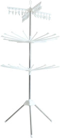 3-Tier Foldable Clothes Drying Rack, 66.93" Laundry Rack with 24 Sock Clips & Rotating Rail, Space-Saving for Balcony (White)