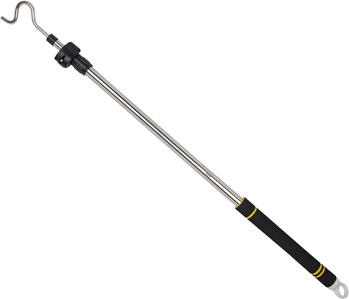 Clothes Hanger Reaching Hook Telescopic Adjustment clothes hook pole Light and can Extend from 37" to 65" with 4.7 "Hook and Sponge Handle.