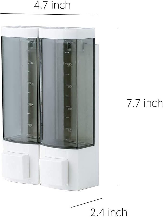 Double Soap Dispensers 250ml ABS Plastic Drill Free with Adhesive or Wall Mount with Screws Liquid Hand Shower Dispenser for Bathroom Gray