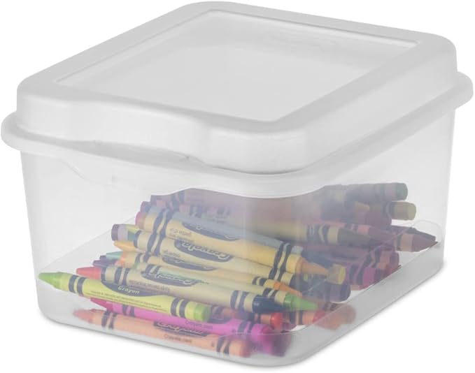Sterilite FlipTop, Stackable Small Storage Bin with Hinging Lid, Plastic Container to Organize Desk at Home, Classroom, Office, Clear, 1-Pack