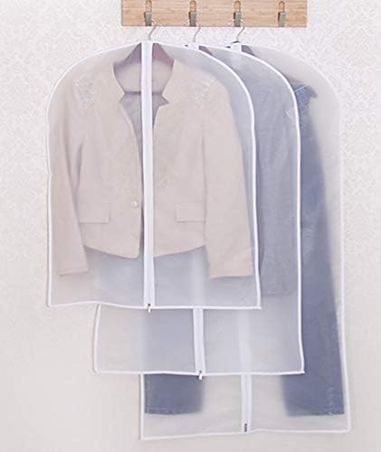 Clear Hanging Garment Bag With Study Zipper Plastic Clothing Dust Cover Closet Suit Protector Storage Bags White 4pcs
