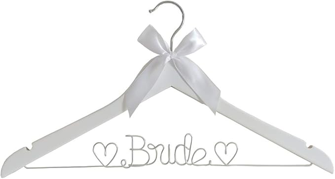 The Bride's Wedding Gift, Wooden Wedding Dress Gown Hanging Wire Letter Hanger (White and Silver Thread)