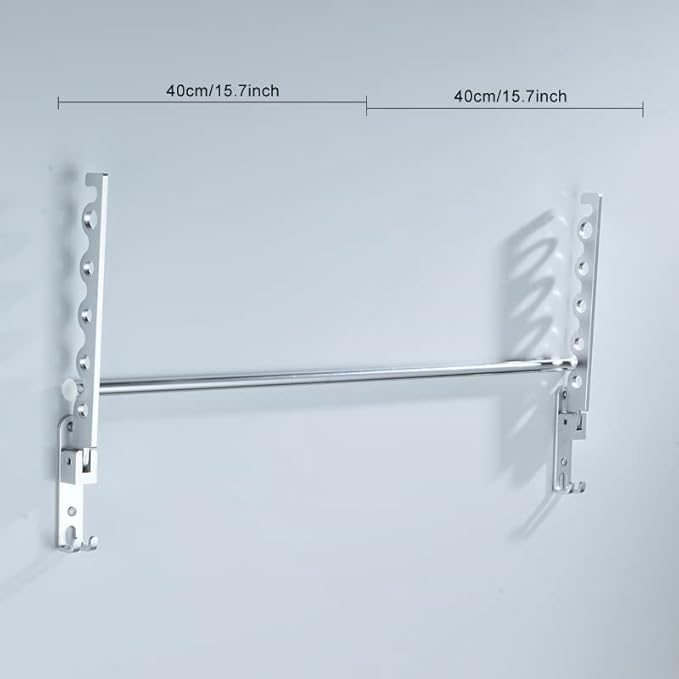 Small Wall Clothes Rail, Aluminium Foldable Drying Rack Hook 90° Rotation Coat Hanger for Laundry Bathroom Balcony (Silver Fixed Seats+Rod)