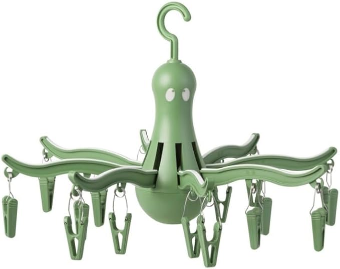 PRESSA 8-Claw Octopus Hanging Dryer 16 Clothes pegs, Easy to fold and Place -Turquoise (1, Green)