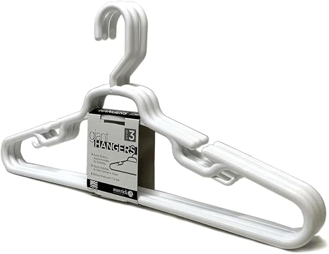19" Heavy Duty Plastic Hangers – Set of 3 Wide Tubular Hangers with Accessory Hooks