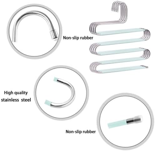 Devesanter Space Saving Non-Slip 4 Pack S-Shape Trousers Hangers - Stainless Steel Closet Storage Organizer for Pants, Jeans & Scarves - Green