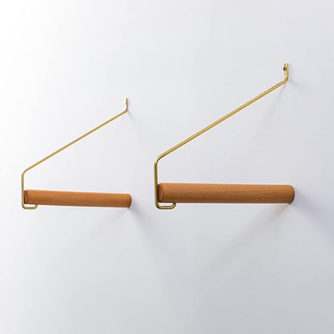Modern Brass & Wood Wall Mounted Drying Rack,Simple Space Saver Clothes Hanger for Living Balcony Bathroom Laundry Room (Beech)