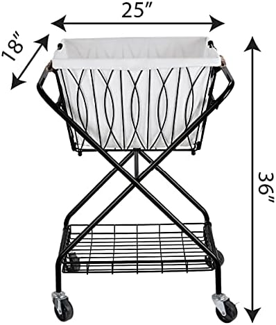 Artesa Verona Collapsible Laundry Cart with Basket, Black Large