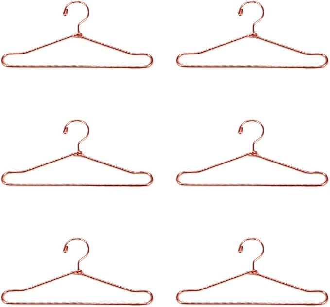 RCFINE 20Pcs Mini Hangers Metal Doll Clothes Holders Wire Rack Stand Doll Clothes Rack for Doll Clothes Gown Dress Outfit Doll Clothes Accessories (Rose Gold,10cm)