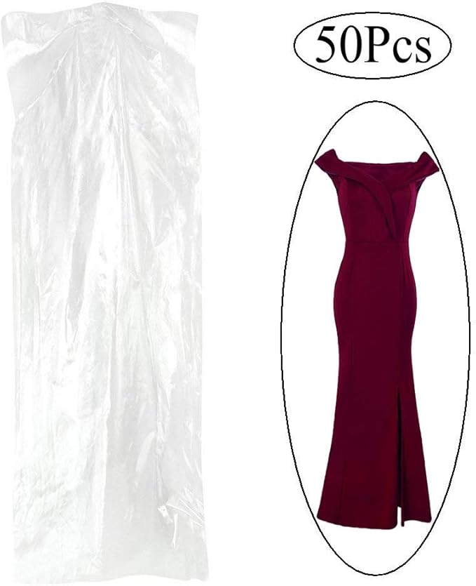 Pack of 50 Garment Bag,Transparent Suit Bag,Clothing Cover,Gown and Dress Storage Bag (60 × 150 cm)