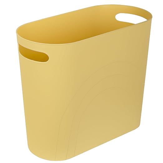 rejomiik Small Trash Can, 3.5 Gallon Slim Garbage Can Plastic Waste Basket with Handles Container Bin for Narrow Spaces Bathroom, Bedroom, Kitchen, Office at Home, Yellow