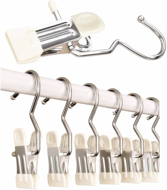 10/30/50Pcs Space-Saving Clothespin, Upgrade Double Head Clamp Dipped Hanger for Closet Hooks Garment Clip Hat Pants Storage Hanging Travel Hook (White, 10PCS)