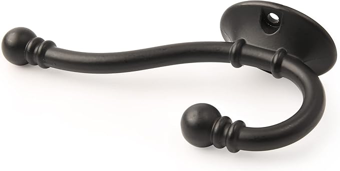 HASWARE 6 PCS Double Prong Robe Hook, Large Dual Coat Hooks with 12 Pieces Screws Wall Mounted Hooks Robe Antique Hooks Hangers Heavy Duty for Home Coats Hat Clothes Hanger Towel Keys (Matte Black)