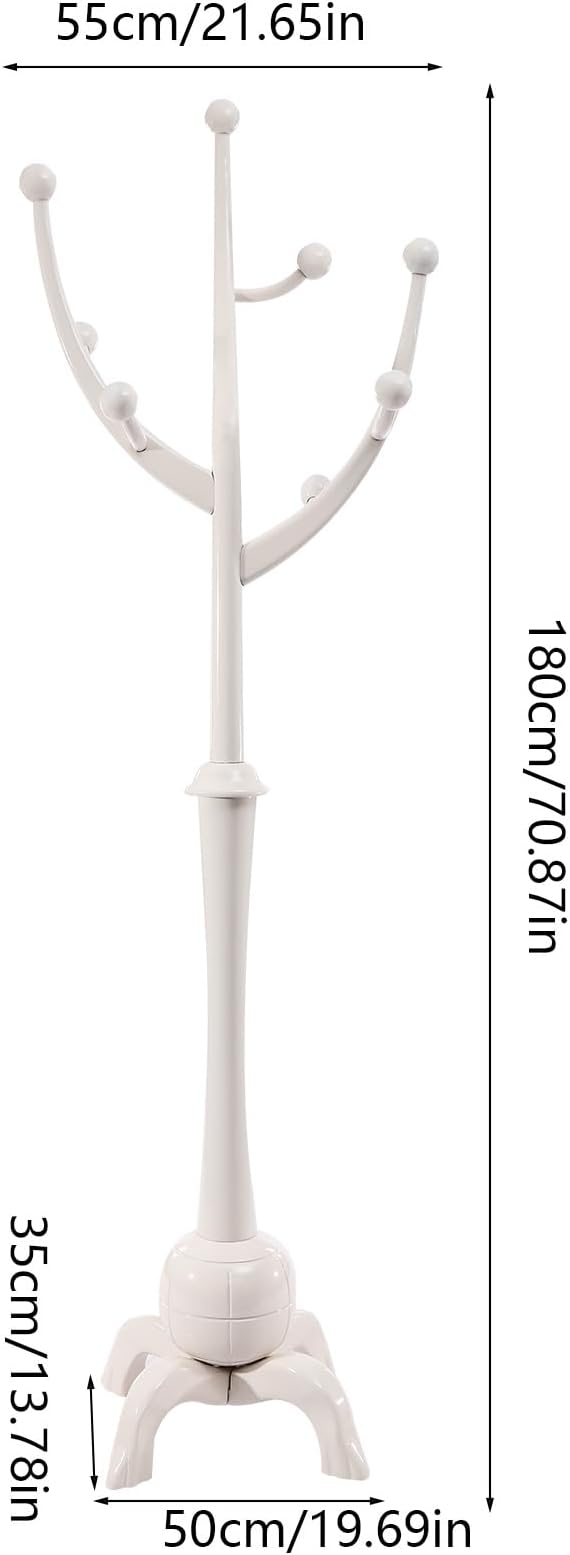 Coat Tree Freestanding Wood Tree Rack, Heavy Duty Creative Design Tree Branch-look Coat Rack Stand with 8 Hooks and Stable Sphere Base for Entryway, Hallway, Bedroom-Load 110lbs (White)