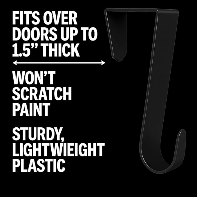 Dependable Industries inc. Essentials 4-Pack of 3.5 in., Plastic Over-The-Door Hangers & Over-The-Door Hooks – Over-Door Hooks for Hanging Clothes & Towels (Black)