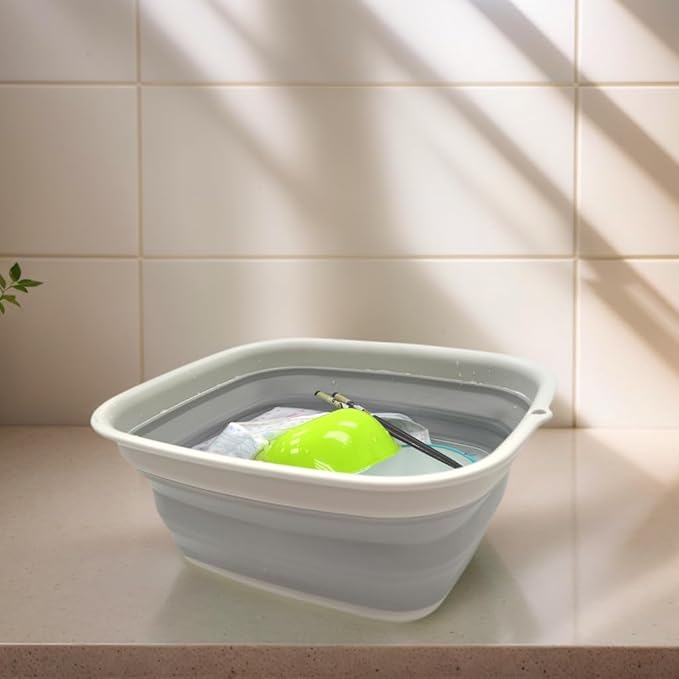 SAMMART 7.7L (2 Gallon) Collapsible Tub - Foldable Dish Tub - Portable Washing Basin - Space Saving Plastic Washtub (Grey, S)