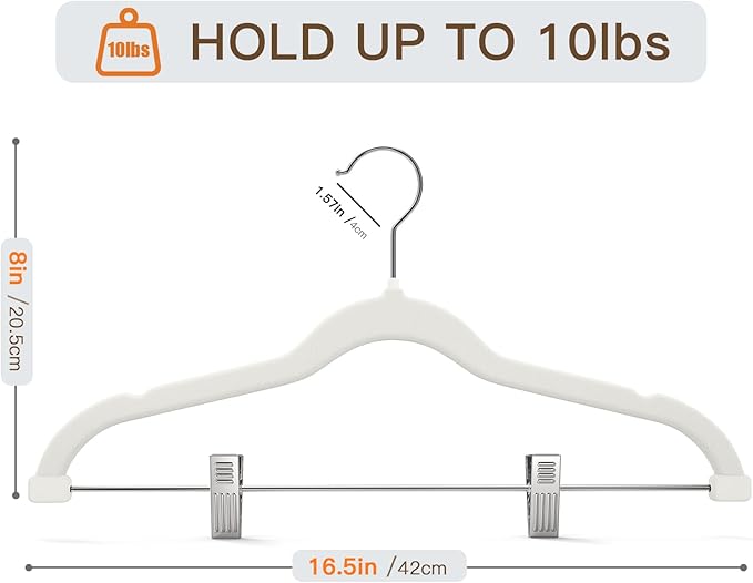 Flottian 36 Pack White Velvet Pants Hanger,Velvet Hangers with Clips Adjustable,Space-Saving Slim Flocked Hanger,Heavy Duty Non Slip Hangers for Skirts,Coats,Pants,Dress
