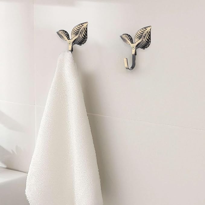 Leaf Shaped Wall Hooks Set of 4 Small Decorative Iron Coat Hooks for Bedroom Bathroom Kitchen Storage Vintage Style Clothes Hooks 3.07X2.75 Inches