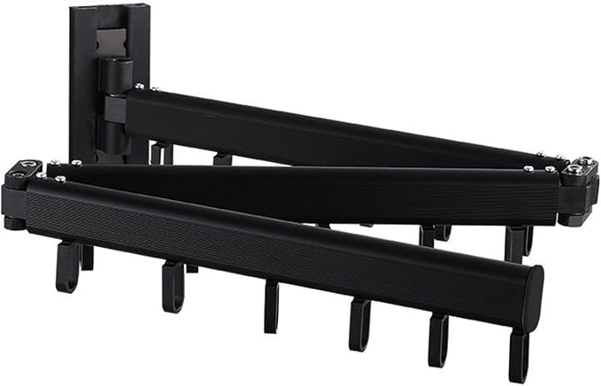Wall Mount Clothes Drying Rack With Hooks, Retractable Stainless Steel Coat Hanger Rack, Collapsible Clothing Rack, Folding Clothes Hanging Rack for Laundry Balcony Mudroom Bedroom(Black)