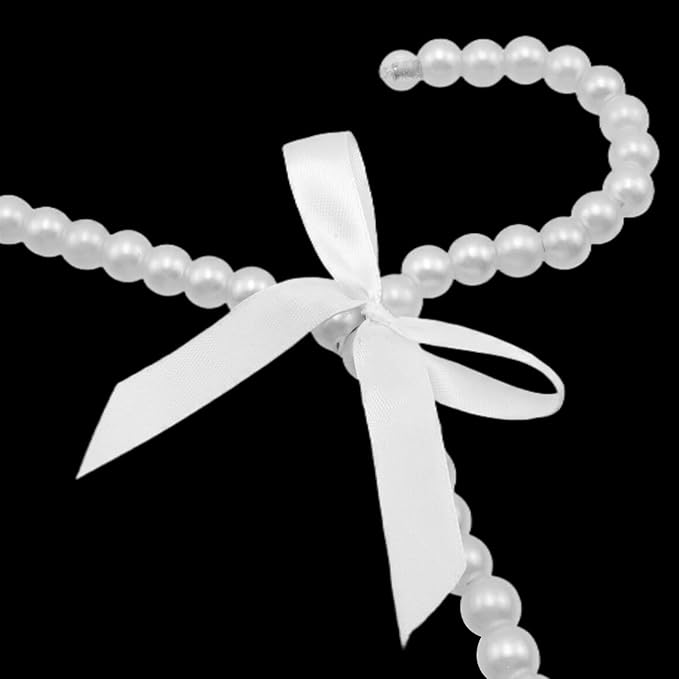 HEVSTIL 6 Pcs Heavy Duty Pearl with Ribbon Trim Hangers for Wedding and Engagement Gowns - Slim Design Also Can Be Used for Suits Shirts,White