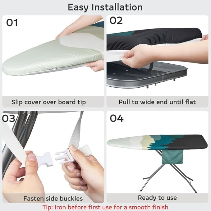 FIOBEE Ironing Board Cover and Pad Extra Thick Iron Board Pad with Heat-Resistant Mesh Padded Iron Board Covers Adjustable Buckle & Elastic Edges for 15x54 Standard Size Ironing Board, Multicolor
