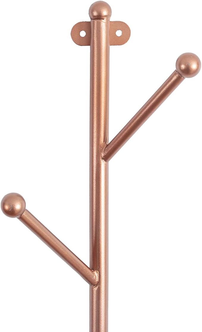 MyGift Modern Copper-Tone Metal Entryway Wall Coat Tree, Wall Mounted Hanger Hat and Coat Hooks
