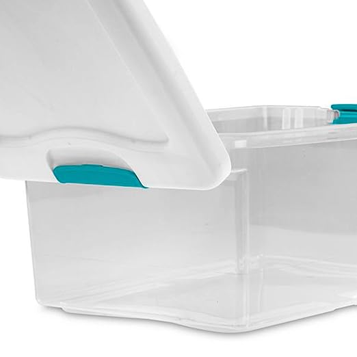 Sterilite+14948012+15+Quart+White%2fClear+Plastic+Storage+Box+With+Blue+Aquarium+Latches