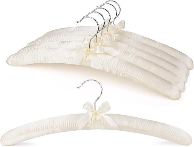HOUSE DAY Satin Padded Hangers for Women 6 Pack 17 Inch Foam Fabric Bride Hanger for Wedding, Delicate Cashmere(Beige)