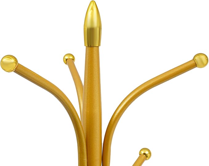 Multifunctional Metal Coat Rack Stand, Freestanding Coat Rack Hat Hall Tree with 2 Layer Basket and Practical Feet, Clothing Rack for Hallways, Living Rooms (Gold)