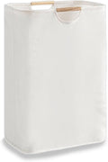 Collapsible Laundry Hamper Bag with Wooden Handles - 72L/19 Gallon Large Capacity Waterproof Oxford Cloth Storage Basket, Freestanding No Wire Frame, for Dorm Room, Bedroom, Bathroom (Max)