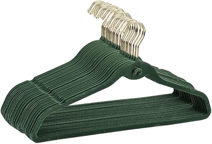 Heavy Duty Velvet Hangers with Cascade Hook, Durable, 360 Degree Rotatable Hook (50, Green)