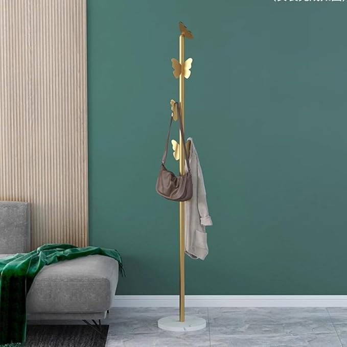 Garment Rack Metal Coat Rack With Marble Base, Free-standing Small Modern Coat Stand Tree With Butterfly-shaped Hooks, Save Space Coat Hanger For Entryway, Bedroom, Office, 33x170CM(Color:Gold+White)