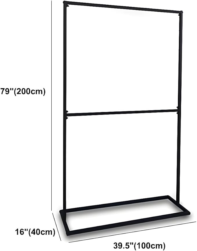 LITFAD Contemporary Metal Hall Tree Hang Garment Lever Hall Stand Free Standing Clothes Hanger Clothing Store Coat Rack in Black - 39.5" L x 16" W x 79" H Double Clothing Rod